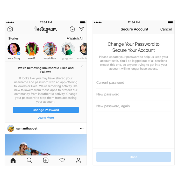 Instagram's fake follower removal notification